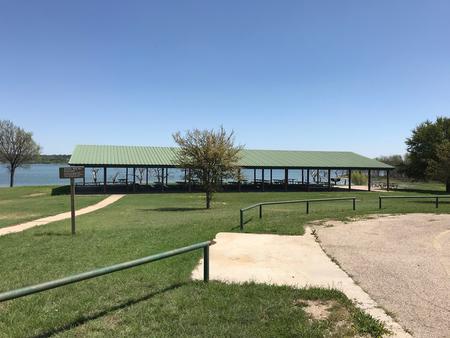 Group Shelter pavilion and picnic area with Waco Lake in background