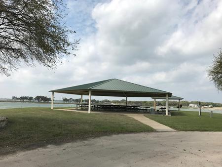 Group Shelter pavilion and grilling area with Waco Lake in background