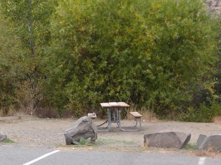 Parking spot, picnic table and fire ring at Roza Campsite #1