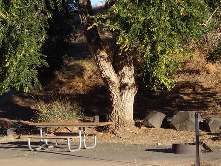 Parking spot, picnic table and fire ring at Lmuma Creek Campsite #6