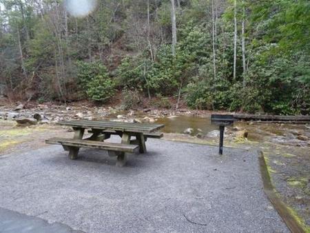Picnic tables next to Horse Creek