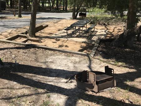 Picnic table, grill, and fire ring