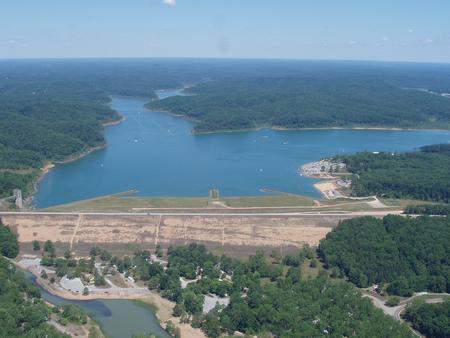 aerial view of dam and lakeaerial of dam and lake