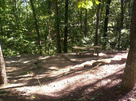 Picnic table, path down to dirt site. Sawnee site 1