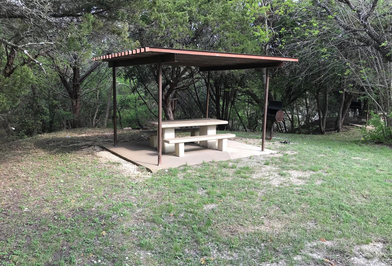 Covered picnic table and grill at site