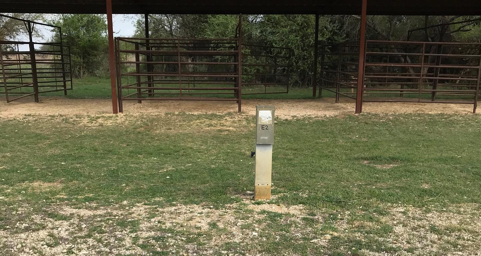 Equestrian site hookup with two stalls and restroom/shower facility nearby