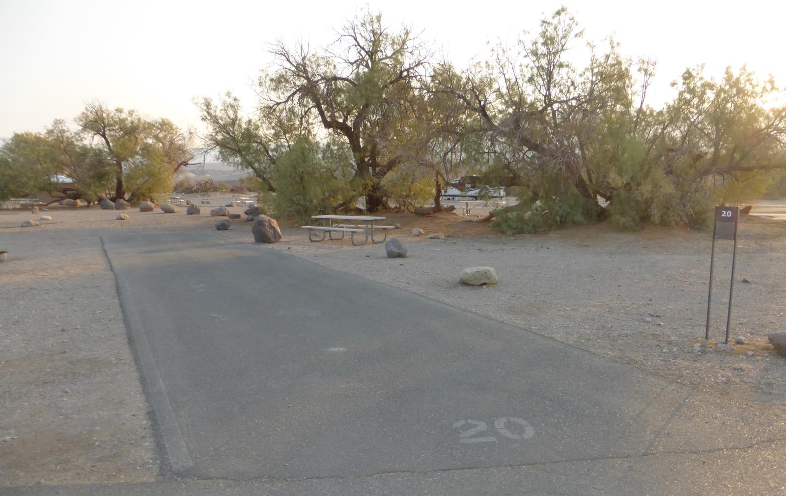 Furnace Creek Campground standard nonelectric site #20 with picnic table and fire ring