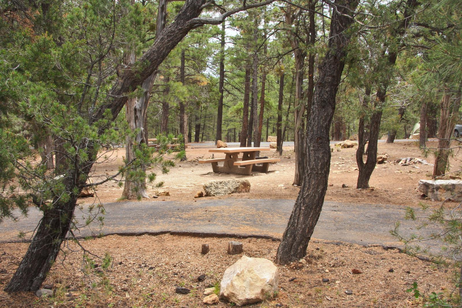 Picnic tableand parking spot, Mather CampgroundThe picnic table and parking spot for Aspen Loop 28, Mather Campground