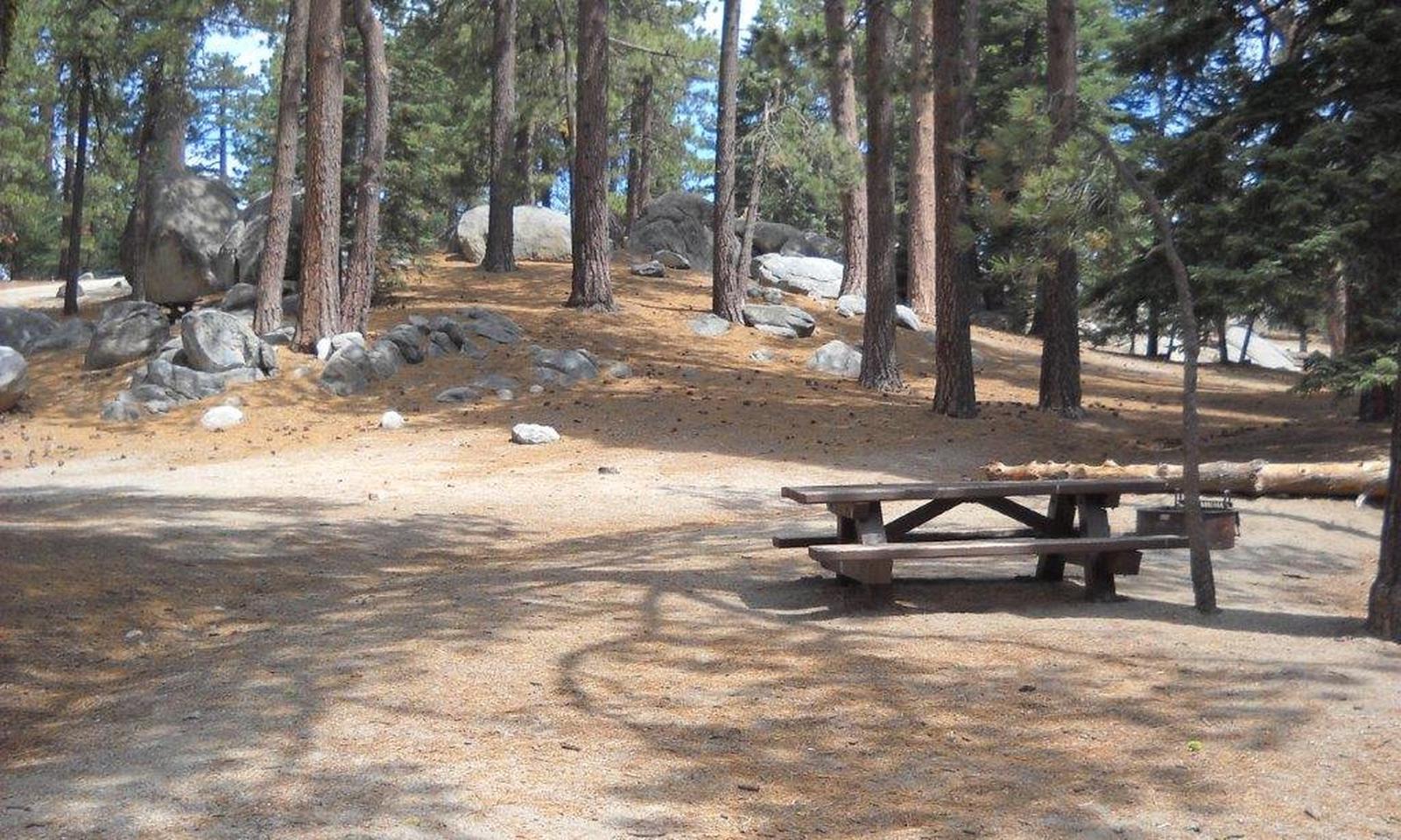 Boulder Basin campsite 8 with picnic table and fire pit.