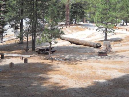 Boulder Basin campsite 17 with picnic table, fire pit and parking area.