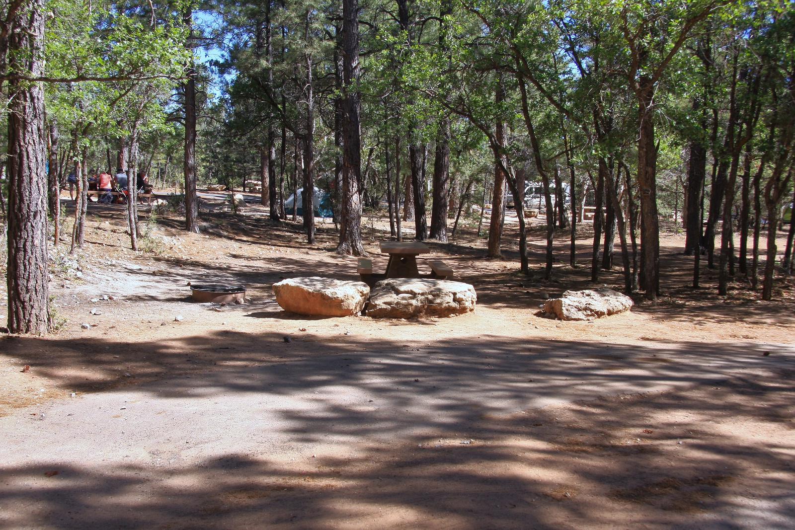 Picnic table, fire pit, and parking spot, Mather CampgroundPicnic table, fire pit, and parking spot for Fir Loop 62, Mather Campground