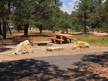 Picnic table, fire pit, and parking spot, Mather CampgroundPicnic table, fire pit, and parking spot for Juniper Loop 123, Mather Campground