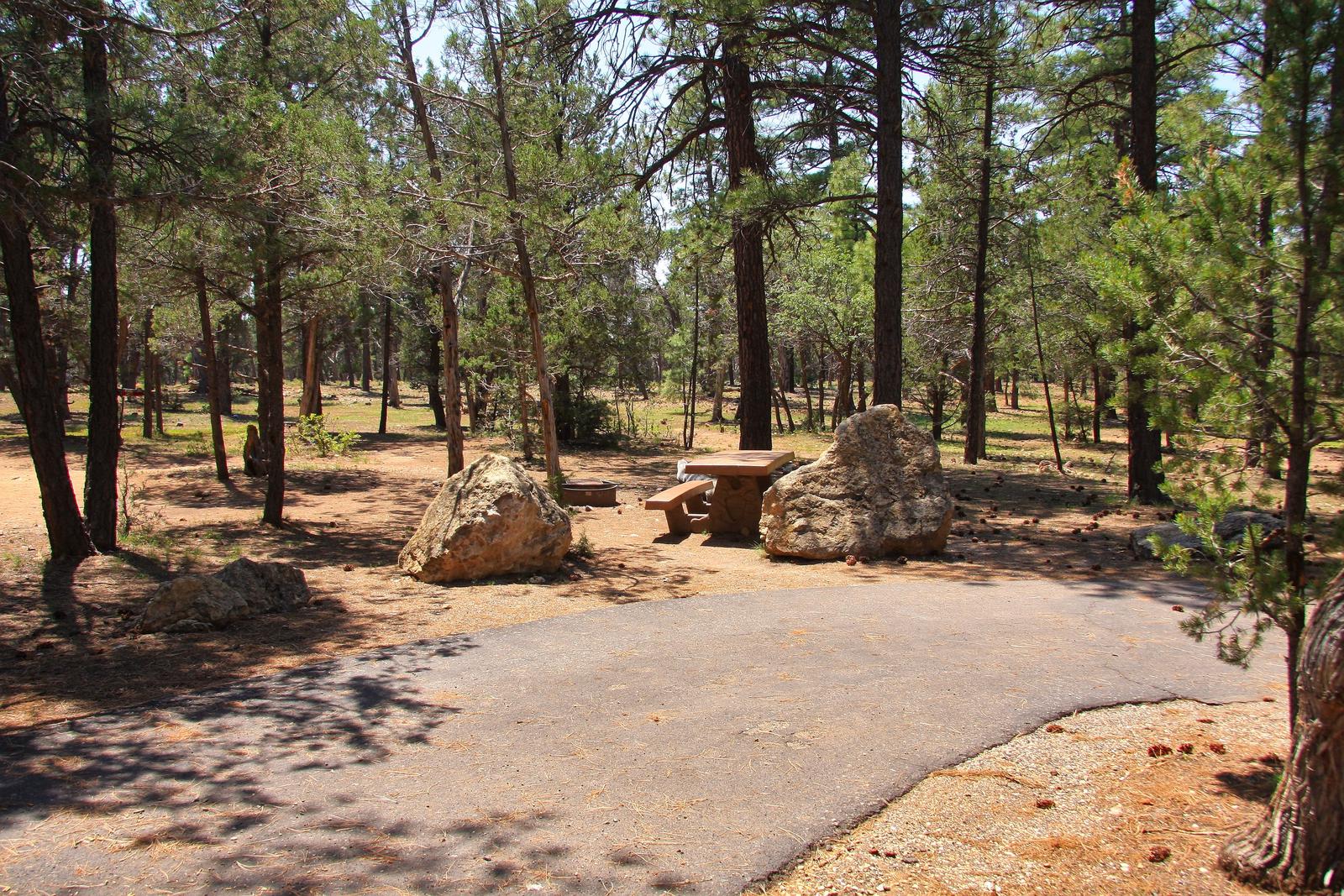 Picnic table, fire pit, and parking spot, Mather CampgroundPicnic table, fire pit, and parking spot for Juniper Loop 150, Mather Campground