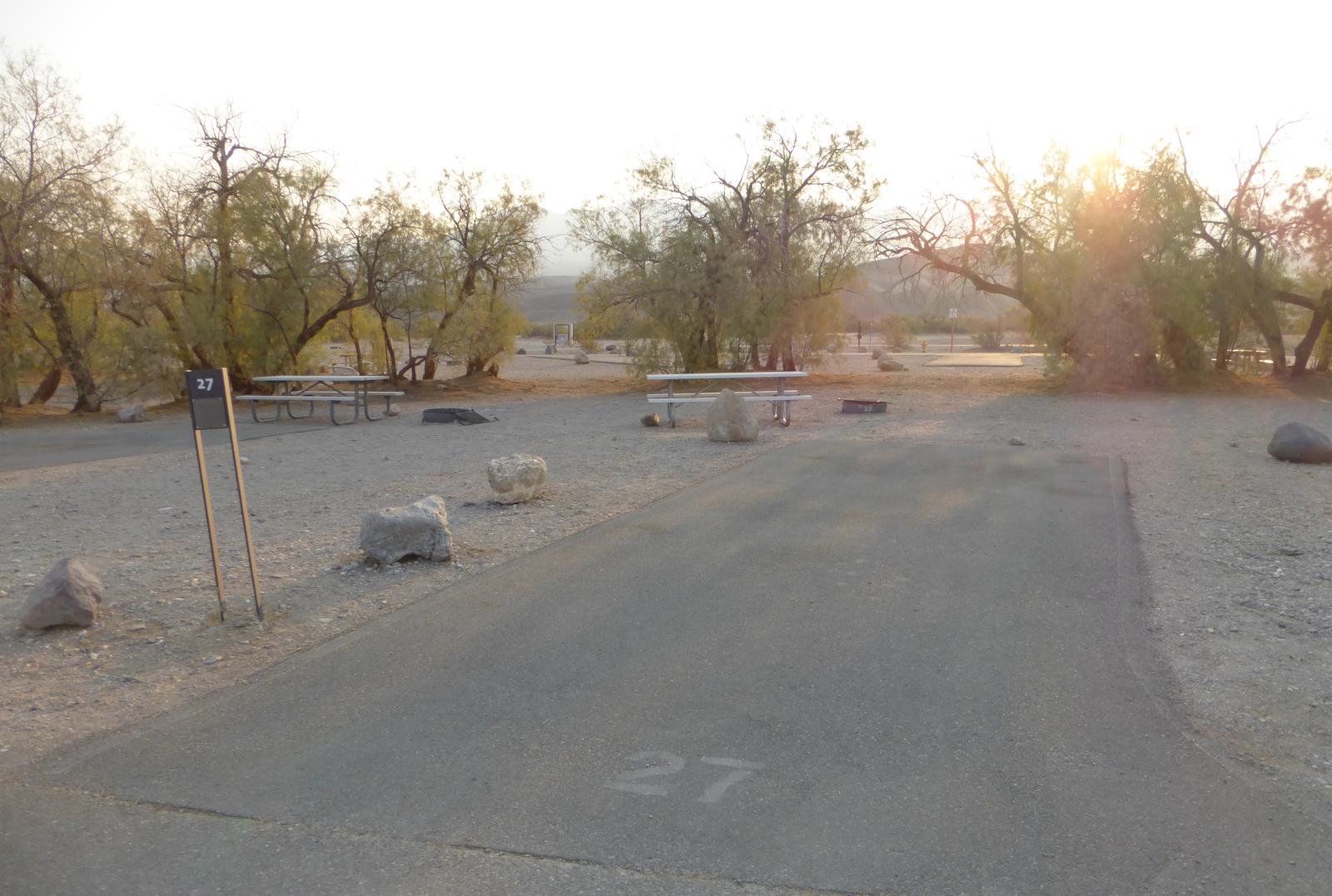 Furnace Creek Campground standard nonelectric site #27 with picnic table and fire ring.