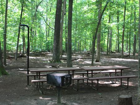 Campsite with Picnic TablesCampsite with picnic tables, lantern holder and grill