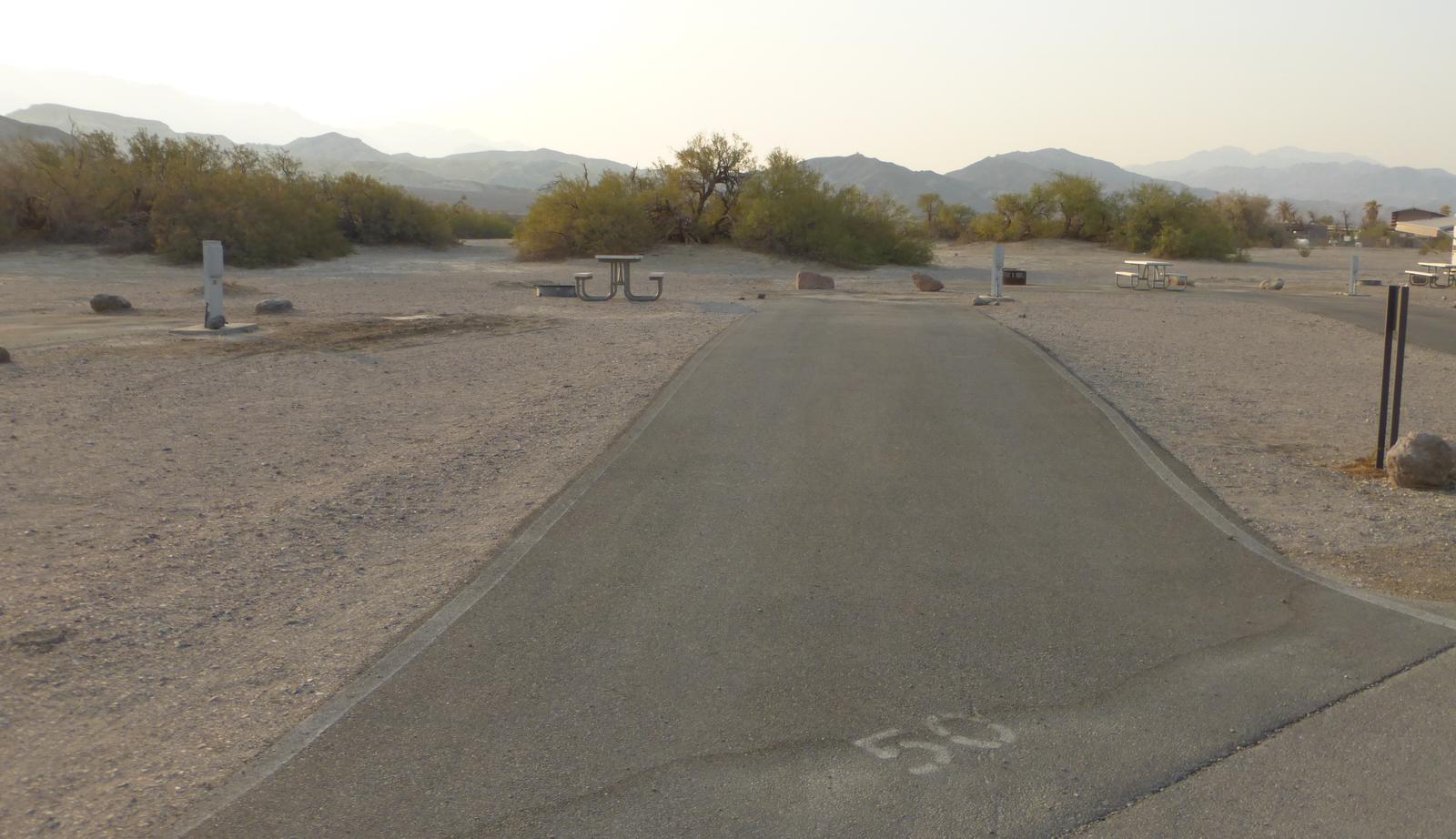 Furnace Creek Campground full hookup site #50. Water, sewer, and 30/50 amp electric connection. One fire pit and one picnic table.