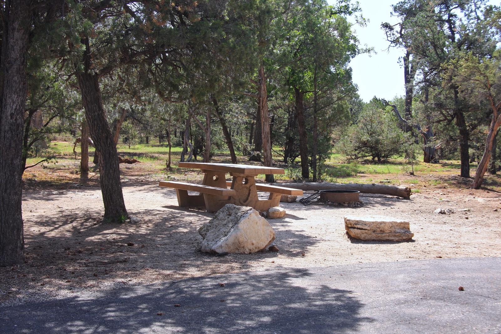 Picnic table, fire pit, and parking spot, Mather CampgroundPicnic table, fire pit, and parking spot for Maple Loop 197, Mather Campground