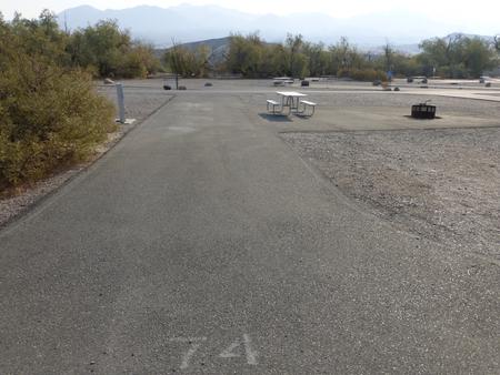 Furnace Creek ADA accessible  full hookup site #74. Water, sewer, and 30/50 amp electric connection. One accessible fire pit and picnic table.