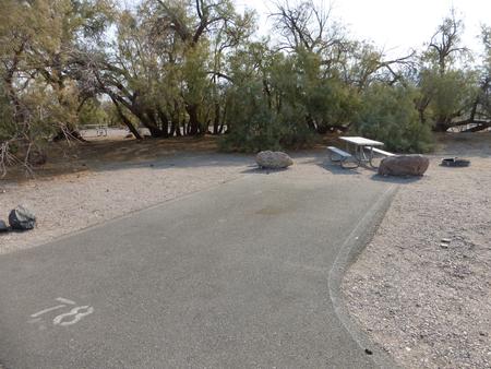 Furnace Creek Campground standard nonelectric site #78 with picnic table and fire ring.