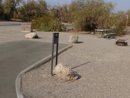 Furnace Creek Campground standard nonelectric site #79 with picnic table and fire ring.