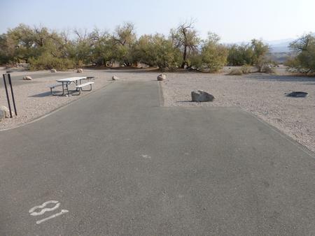 Furnace Creek Campground standard nonelectric site #81 with picnic table and fire ring.