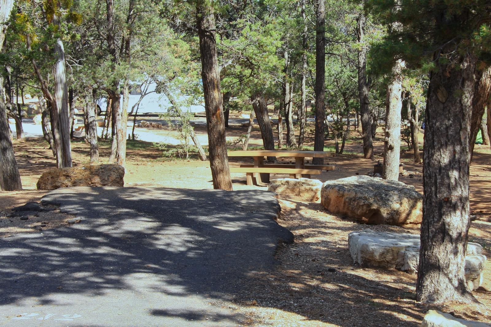 Picnic table, fire pit, and parking spot, Mather CampgroundPicnic table, fire pit, and parking spot for Oak Loop 212, Mather Campground