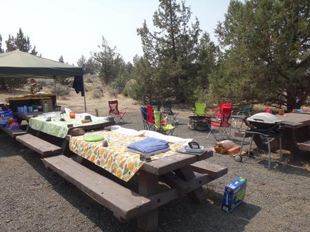 Cottonwood Group Campsite at Haystack Reservoir's South Shore CampgroundPicnic tables and a firering at Cottonwood group campsite.
