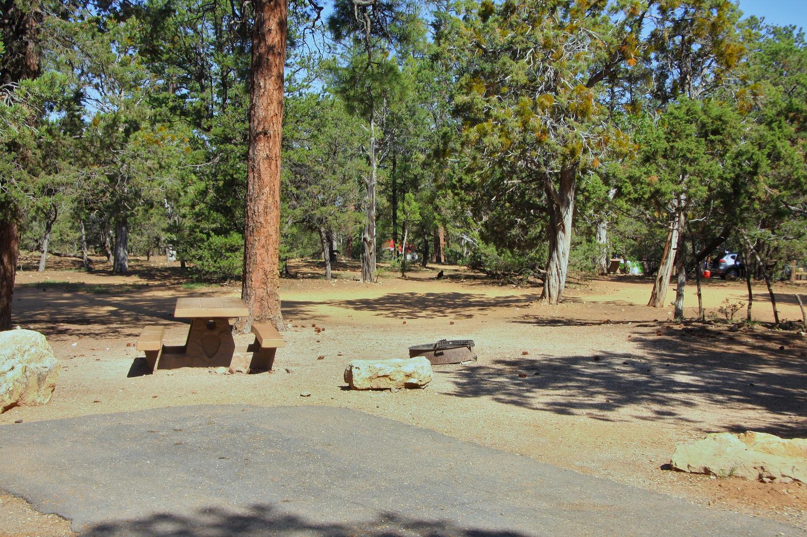 Picnic table, fire pit, and park spot, Mather CampgroundPicnic table, fire pit, and park spot for Oak Loop 248, Mather Campground