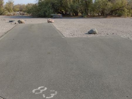 Furnace Creek Campground standard nonelectric site #83 with picnic table and fire ring.