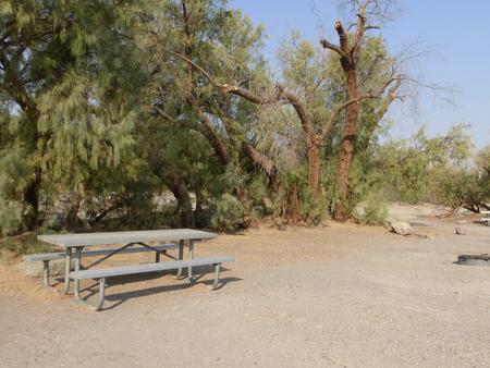 Furnace Creek Campground standard nonelectric tent only drive in site #106 with picnic table and fire ring.