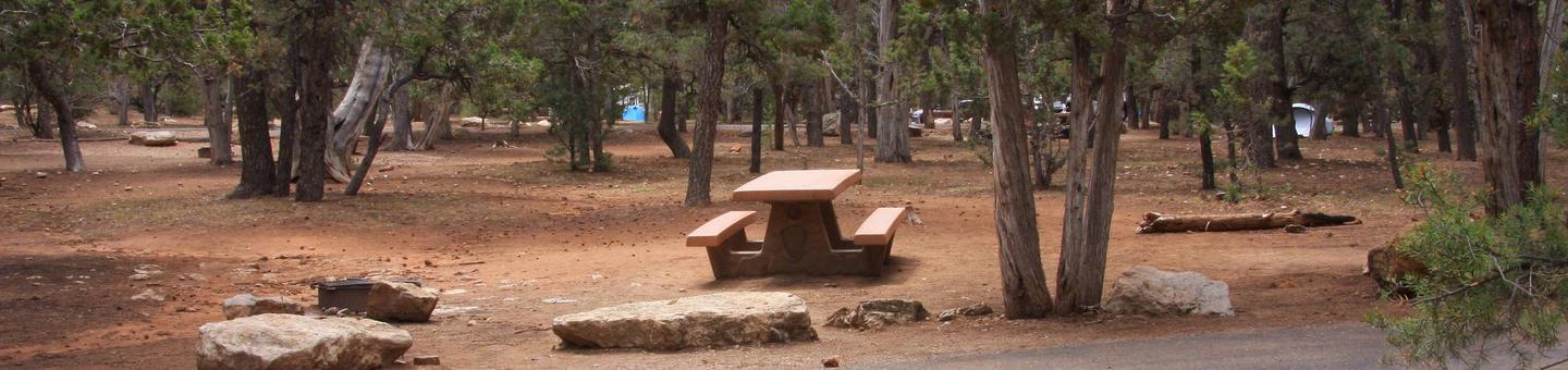 Picnic table, fire pit, and parking spot, Mather Campground