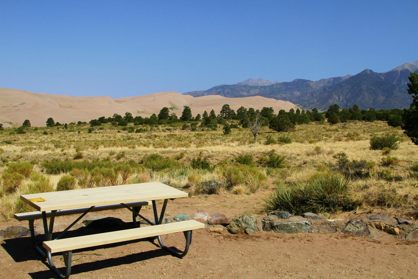 Views of the Sand Dunes and mountains from the back of site.Site #67, Pinon Flats Campground