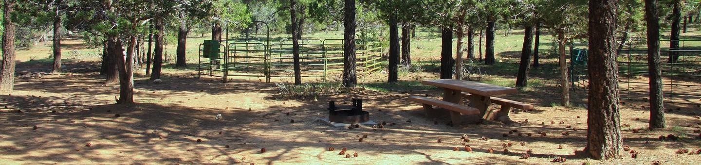 Picnic tables, fire pit, and horse corral Mather Campground