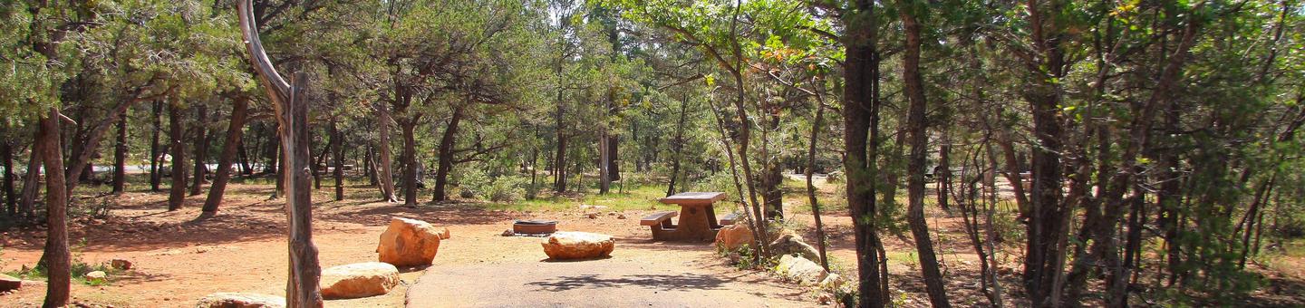Picnic table, fire pit, and parking spot, Mather CampgroundPicnic table, fire pit, and parking spot for Juniper Loop 107, Mather Campground