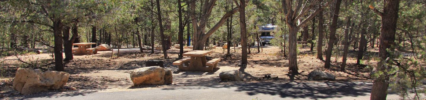 Picnic table, fire pit, and parking spot, Mather CampgroundThe picnic table, fire pit, and parking spot for Aspen Loop 36, Mather Campground