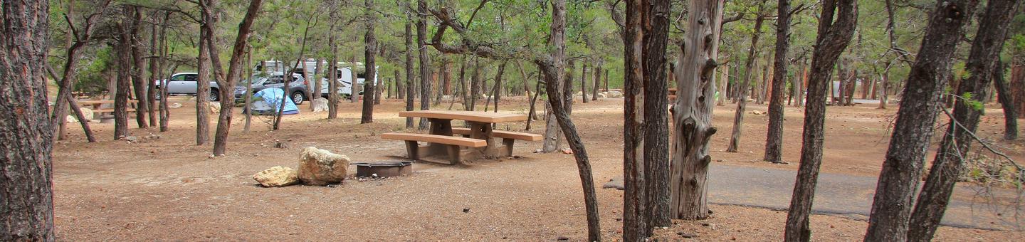 Picnic table, fire pit, and parking spot, Mather CampgroundThe picnic table, fire pit, and parking spot for Aspen Loop 48, Mather Campground