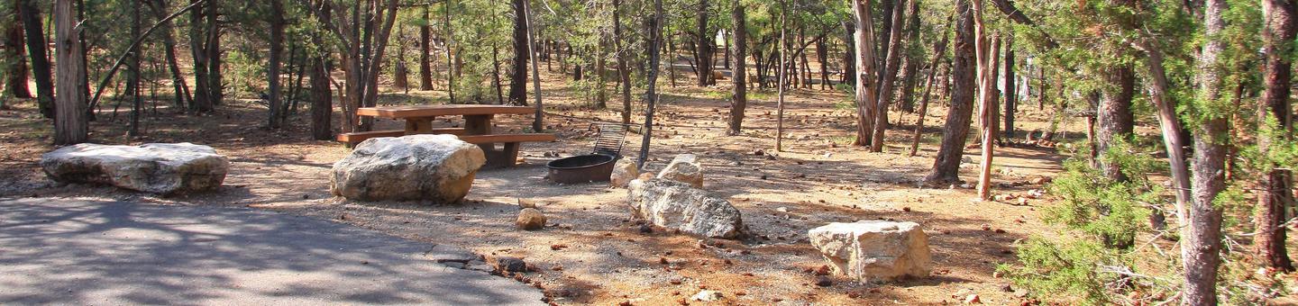 Picnic table, fire pit, and parking spot, Mather Campground
