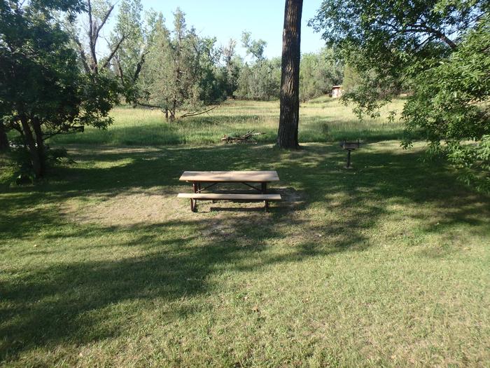 Picture of the picnic table and grill.  It is a short walk from the campsite. Photo of the picnic table and grill.  