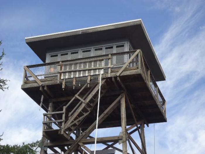 View of lookout tower from the ground.Clear Lake Cabin Lookout