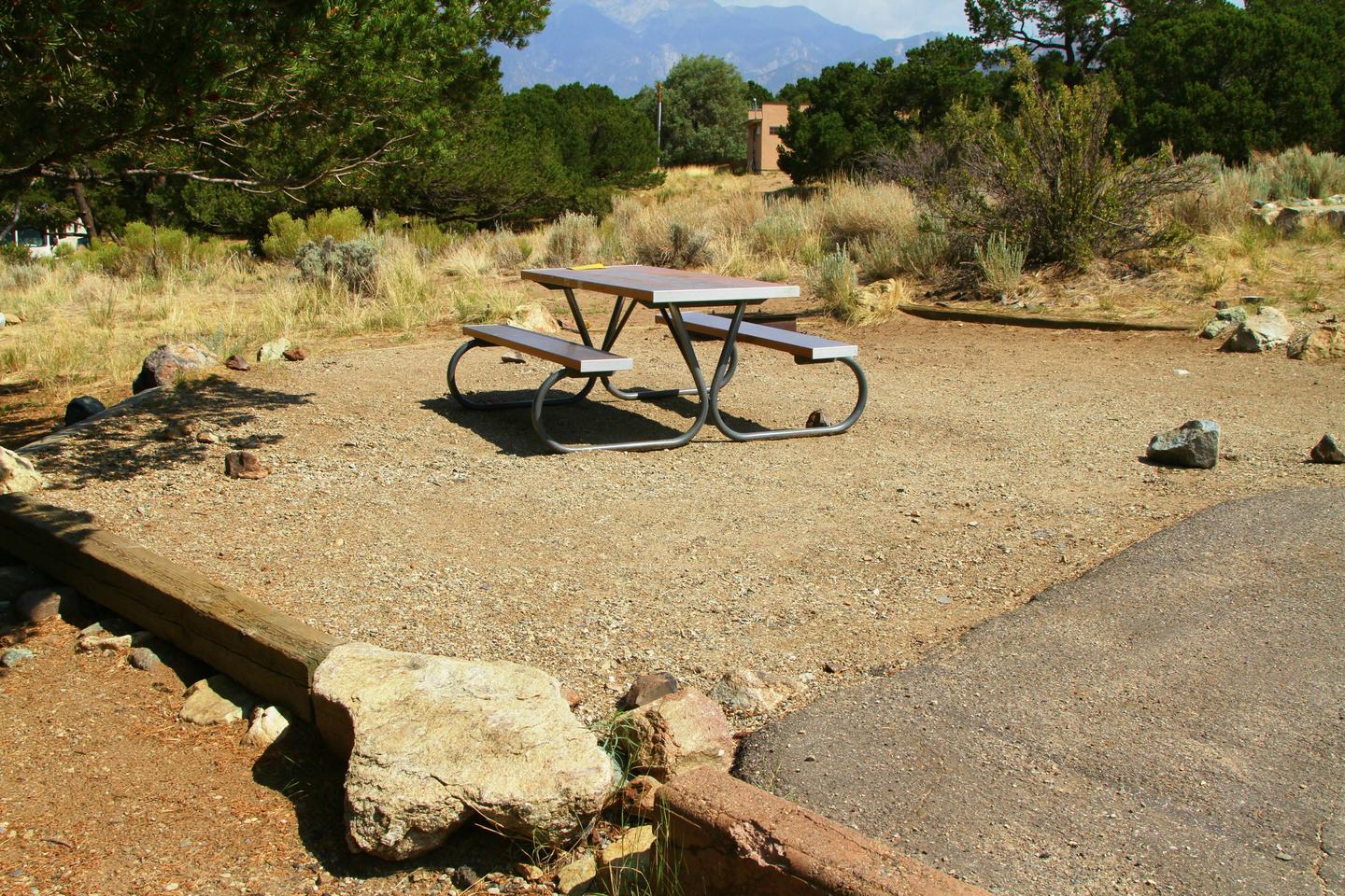 View of Site #41 tent site with picnic table and fire ring.Site #41, Pinon Flats Campground