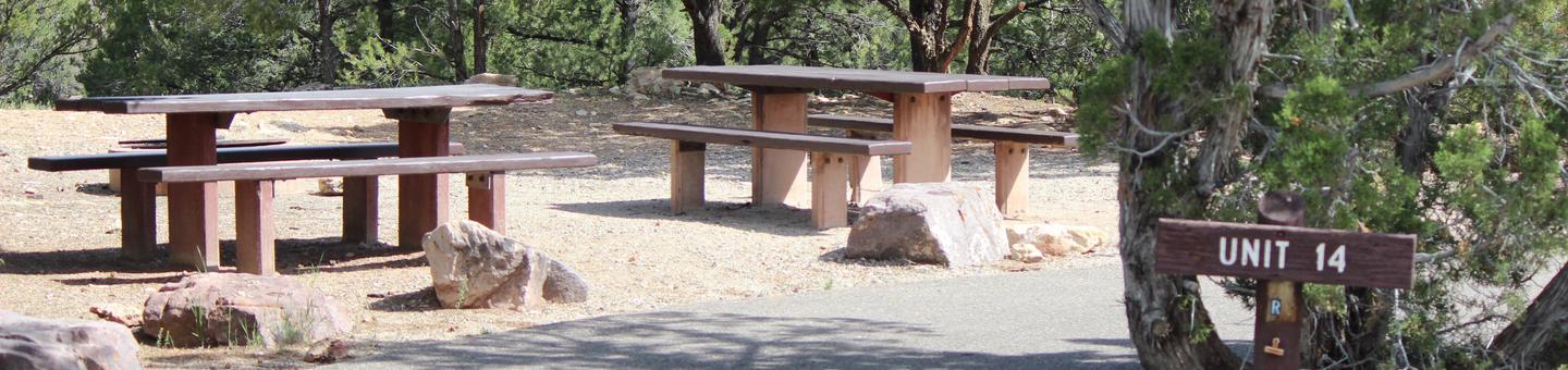 This site has two picnic tables in a gravel area next to the parking lot.Cedar Springs Campground: Site 14