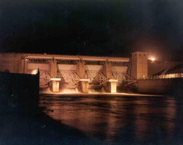 Carlyle Lake dam at nightMain Dam