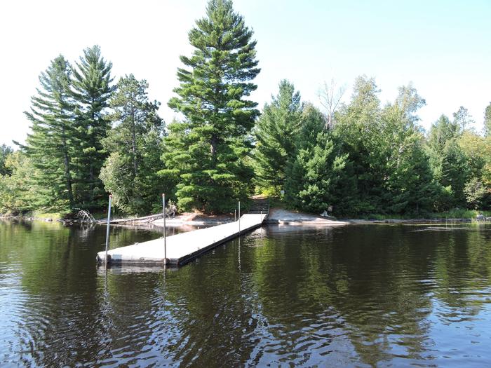 View of Mukooda Lake Campground main dock on Sand Point Lake from the water