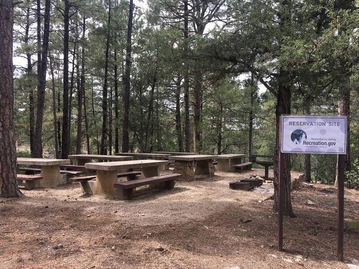 this is a picture of Pine Flat reservable group site BPine Flat Group Picnic site B with picnic tables and grills.