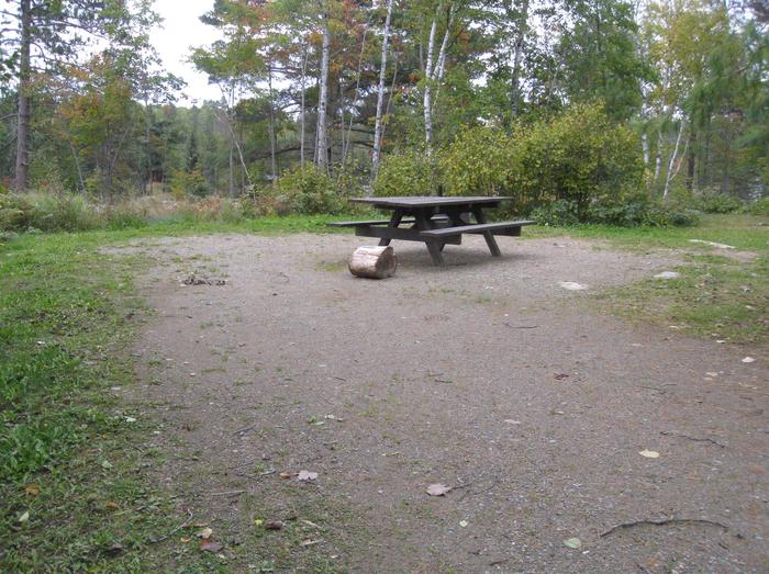 Picture of campsite.Typical campsite with parking spur, picnic table, firegrate, and tent pad.