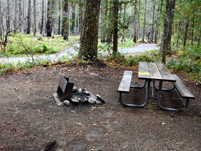 Fire ring and picnic tableView of campsite