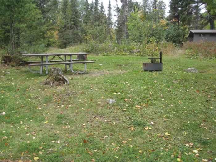 Picture of picnic table and fire ring.Picnic site with table and fire ring, located near parking area.