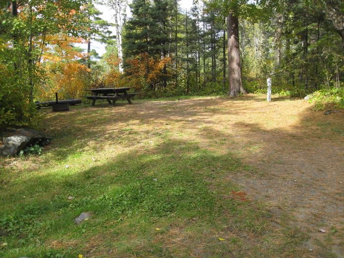 Picture of camping spur with table and fire ring.Typical back-in campsite with electrical hook-up.  Table, fire ring, and tent pad located on level ground.