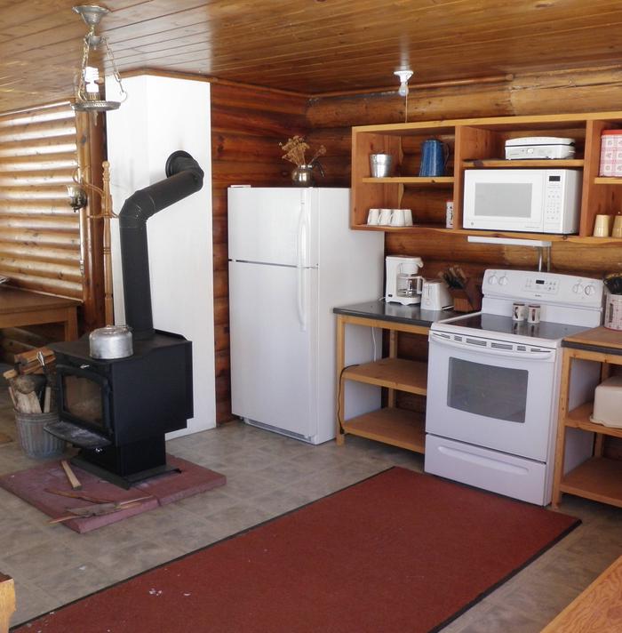 Kitchen and woodstove in the Lone Cone CabinView of kitchen and woodstove in the Lone Cone Cabin