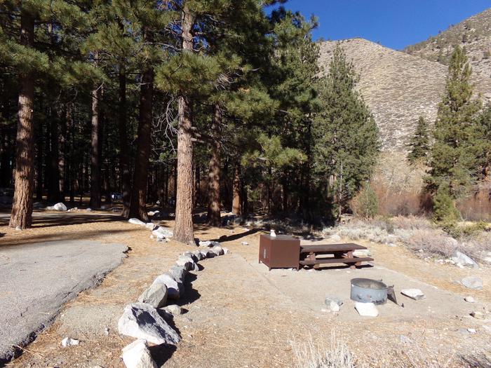 Big Pine Creek Campground Site #6 with camping space and mountain views.Camping space and parking for site #6